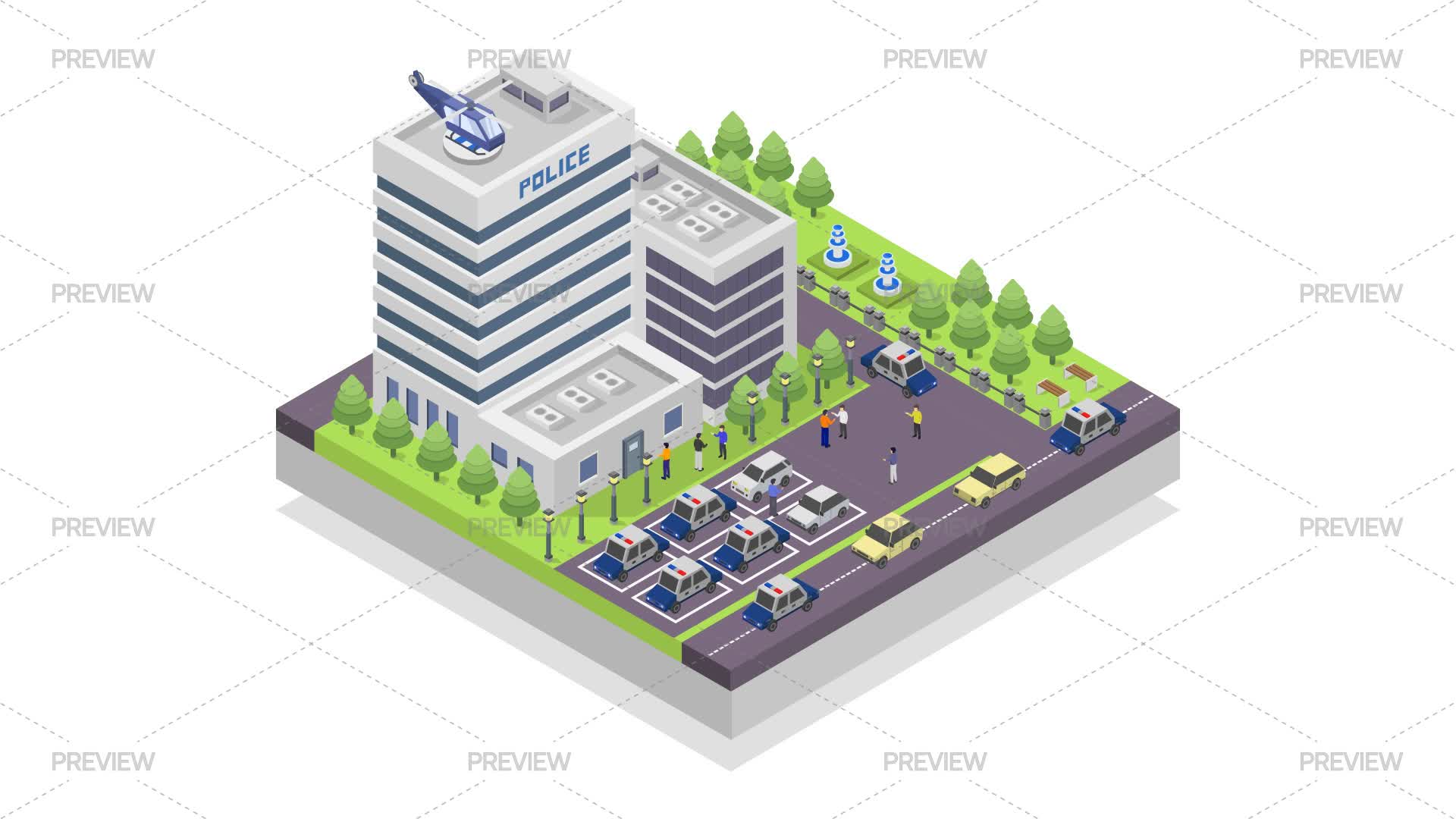 Isometric Police Station - Graphics | Motion Array