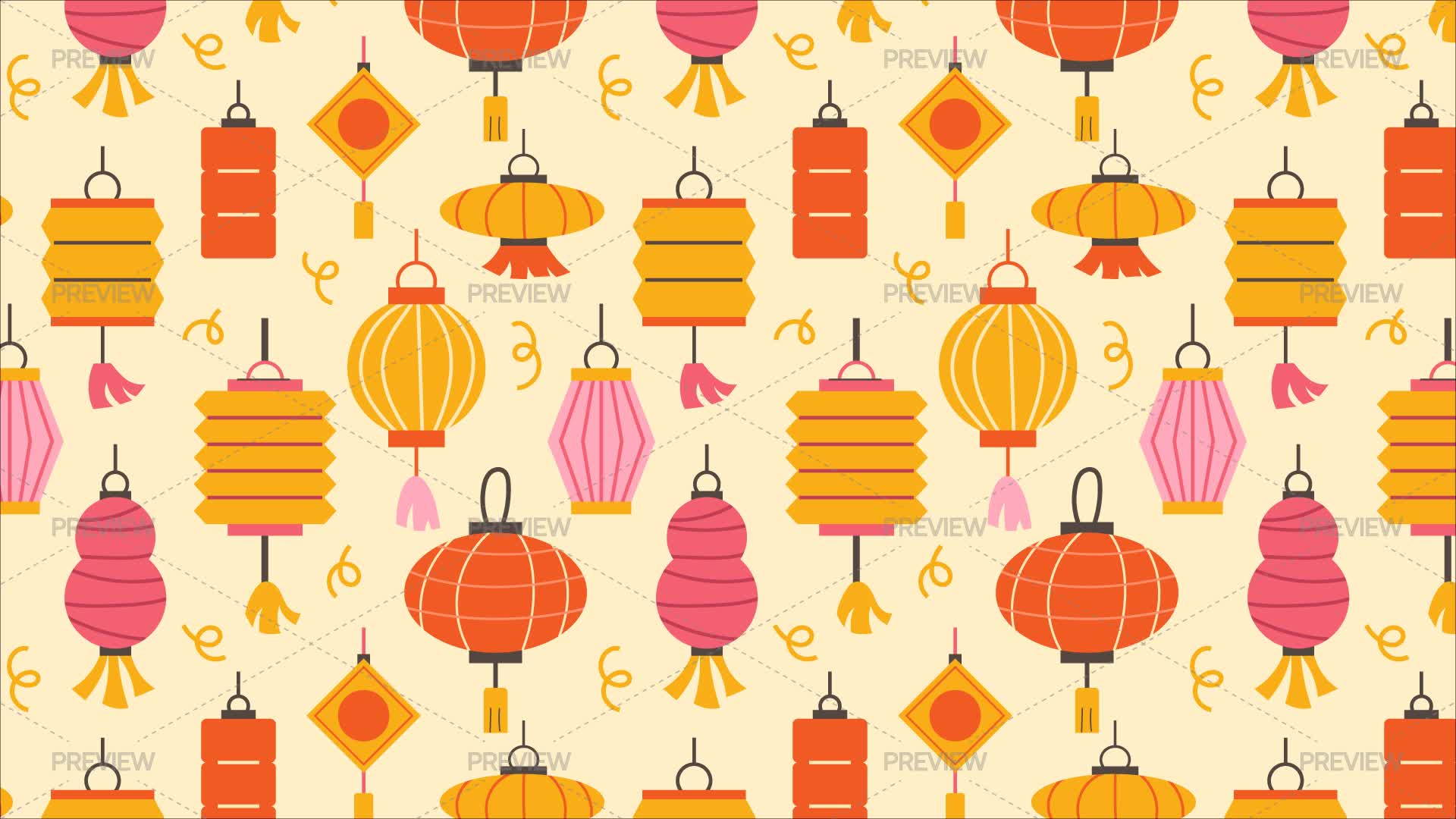 Seamless Pattern With Chinese Paper Lanterns - Graphics | Motion Array
