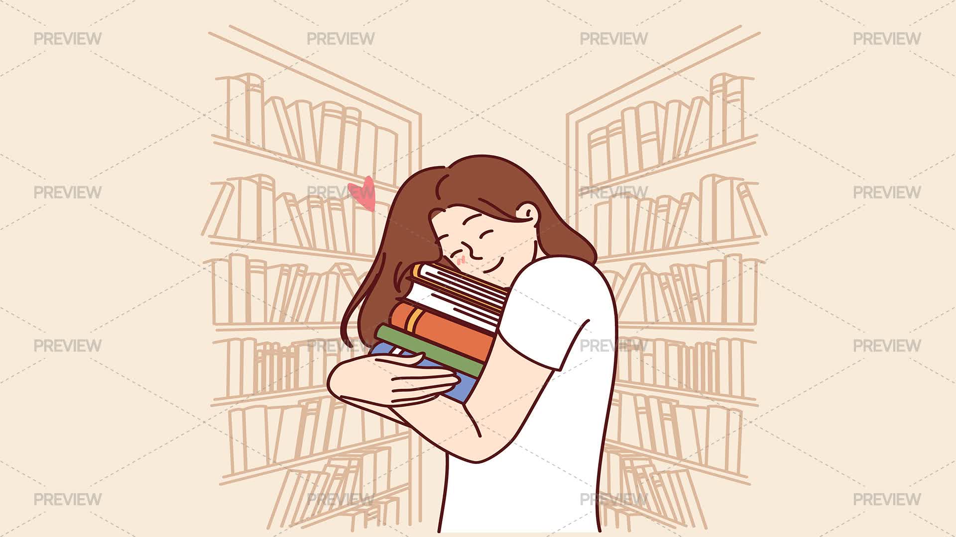Hugging Books Girl Hugging A Stack Of Books Standing In A Library Or Bookstore ...