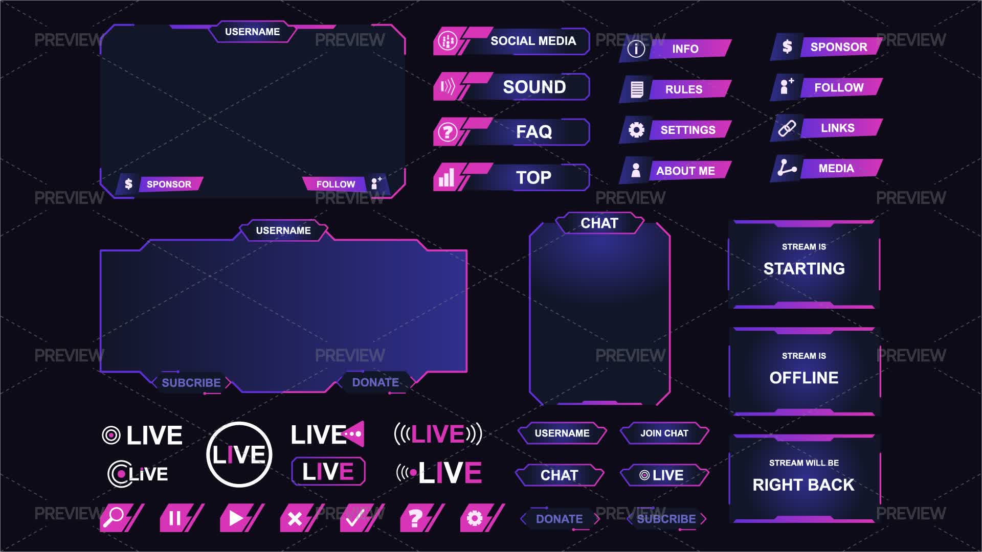 38 Streaming Interface Elements - Graphics | Motion Array