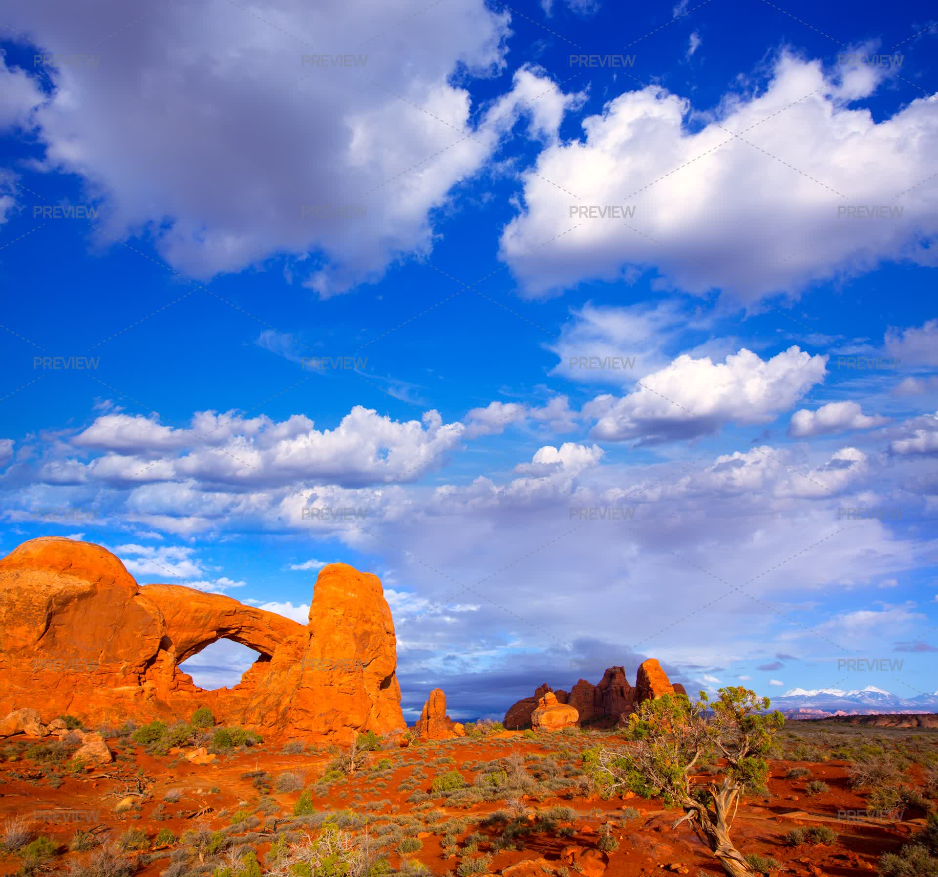 North Window Arch In Moab Utah Arches National Park US - Stock Photos ...
