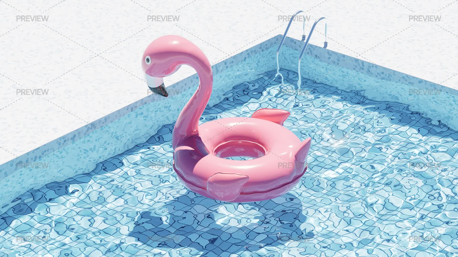 Pool Flamingo Pdf Inflatable Pink Flamingo Floating In The Pool - Graphics | Motion Array