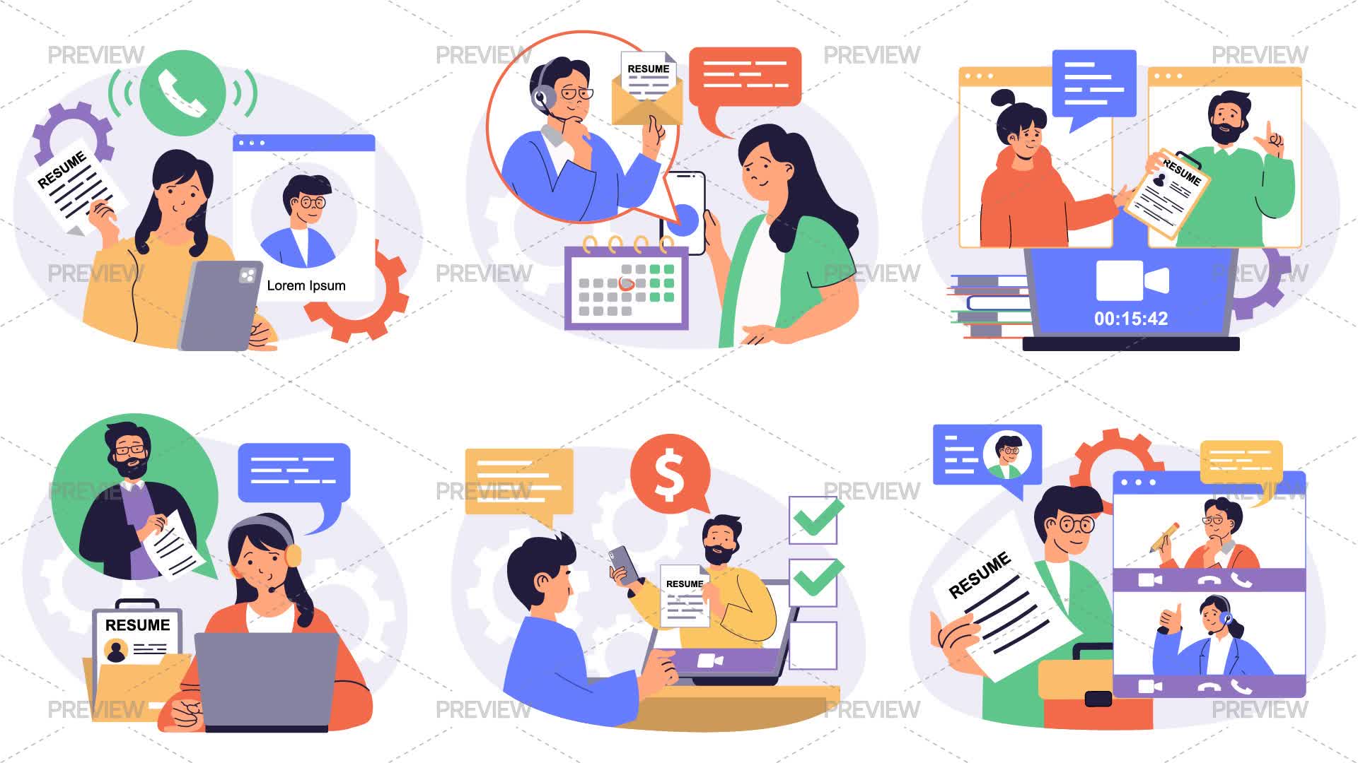 6 Online Job Interview Concept Illustrations - Graphics | Motion Array