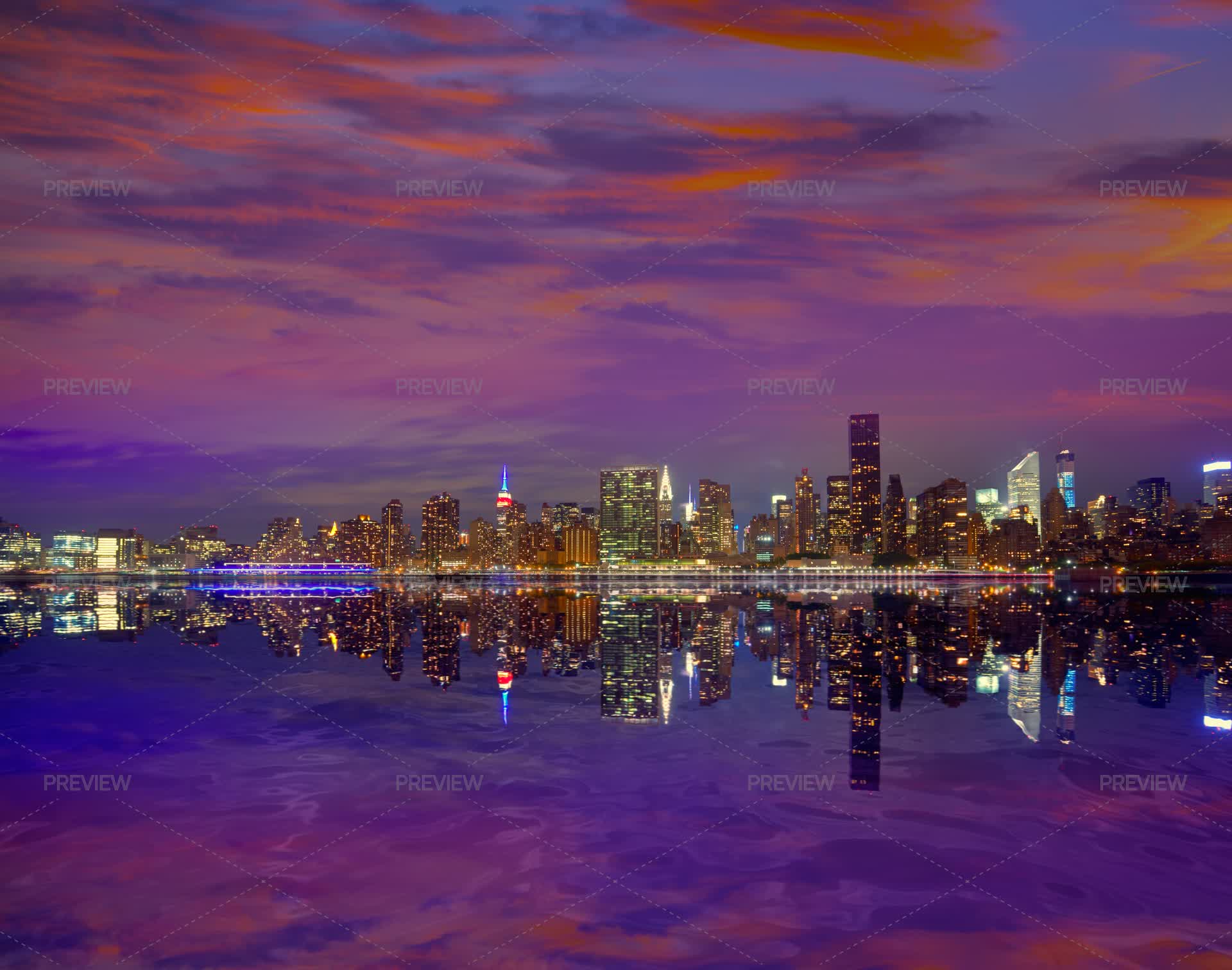 Manhattan New York Skyline Sunset From E - Stock Photos | Motion Array