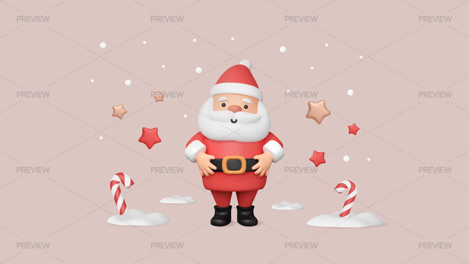 Santa Claus With Floating Stars And Candy Canes - Graphics | Motion Array