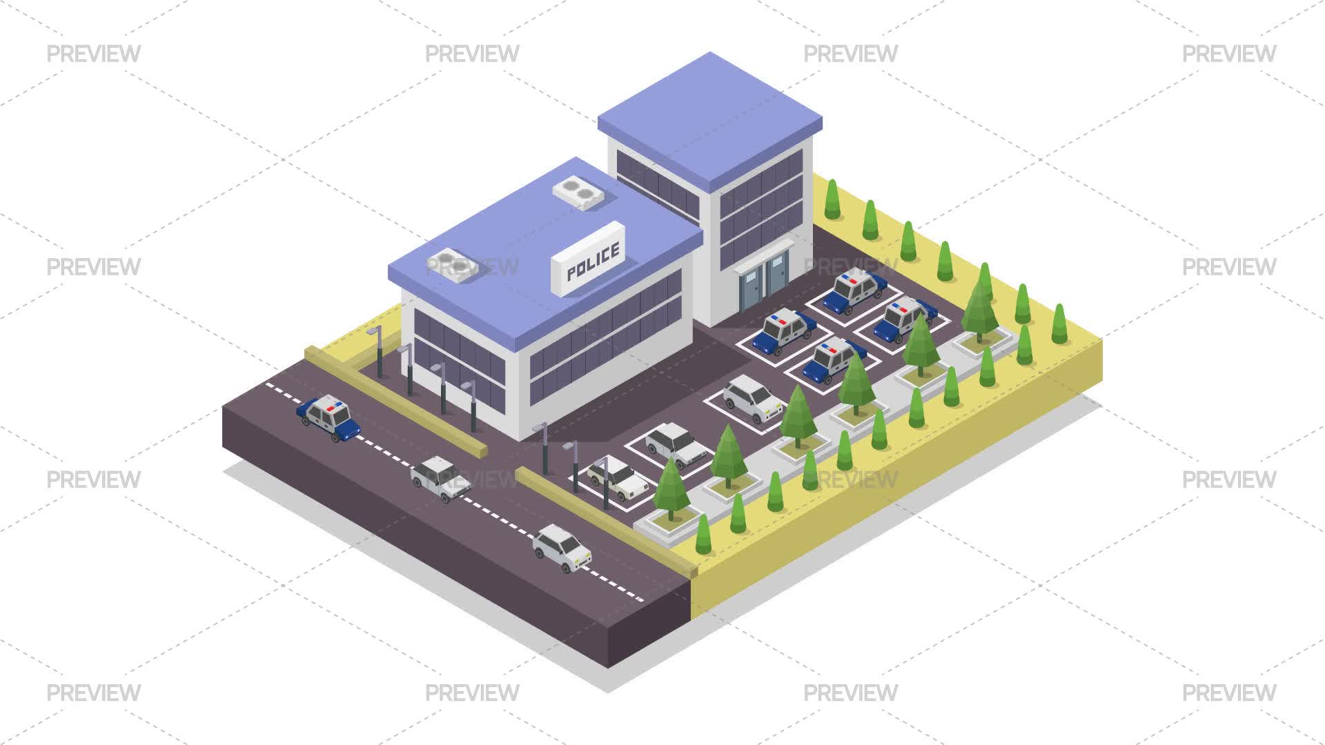 Isometric Police Station - Graphics | Motion Array