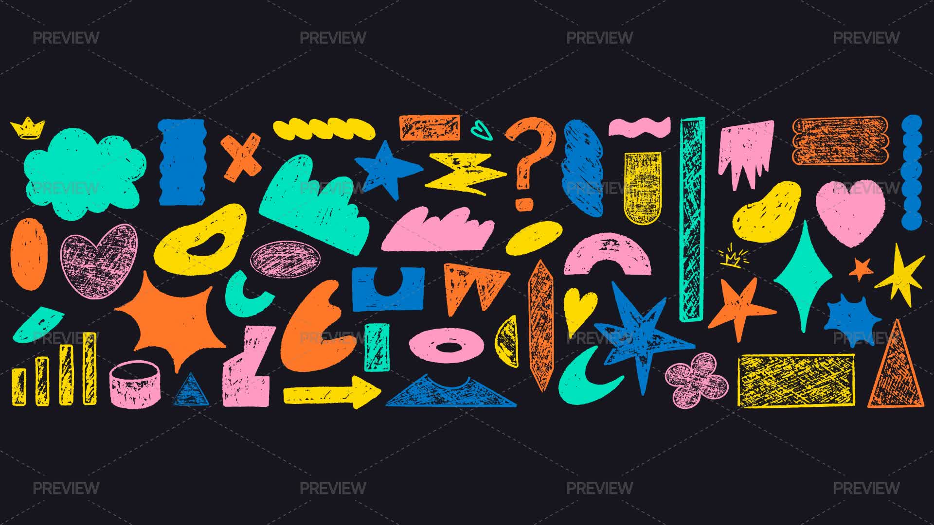 55 Crayon Scratch Doodles - Graphics | Motion Array