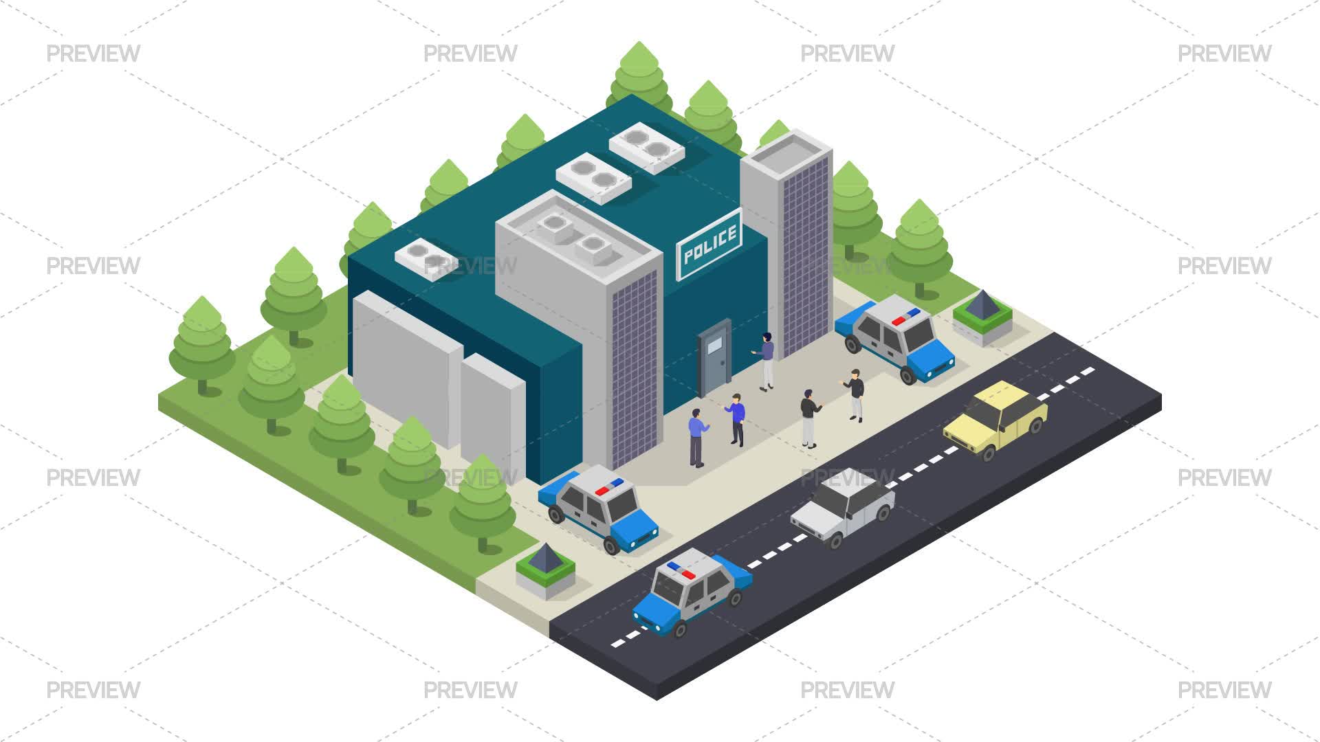 Isometric Police Station - Graphics | Motion Array
