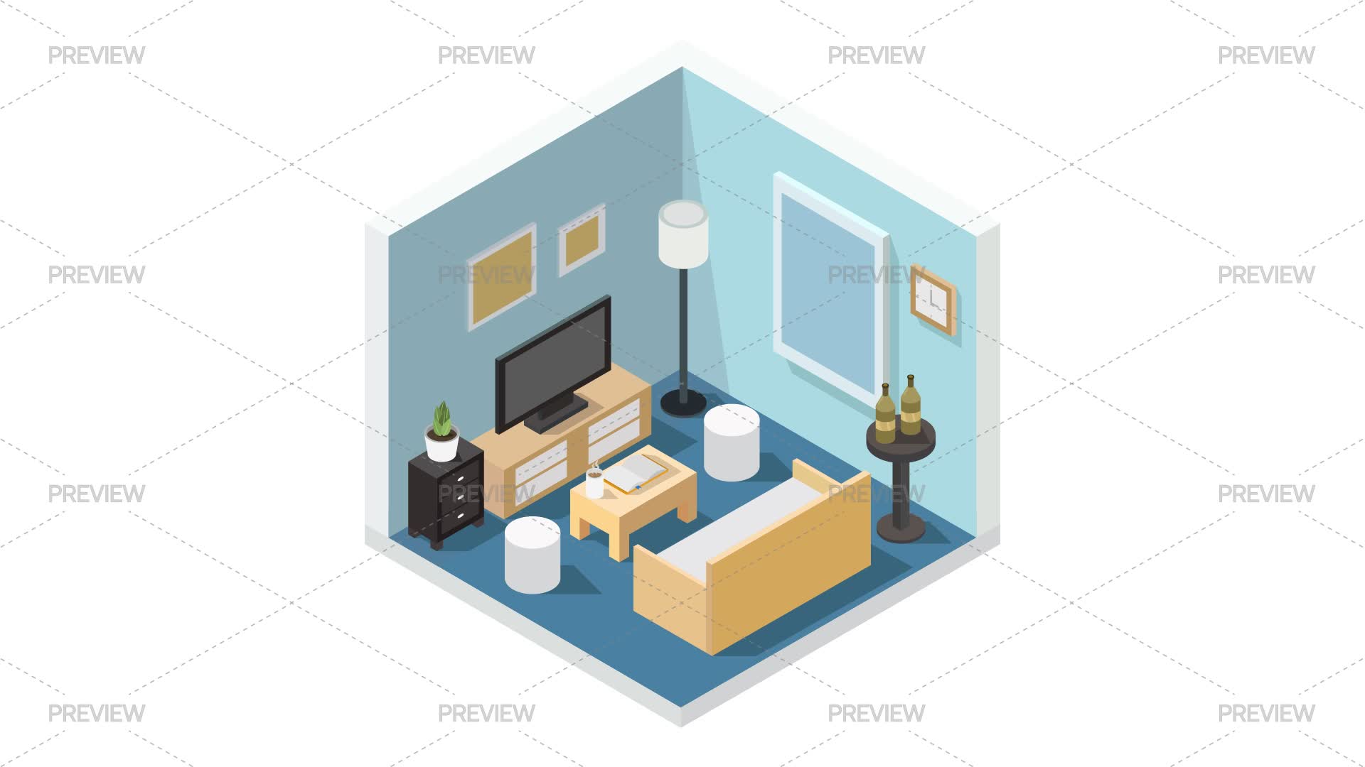 Isometric Living Room - Graphics | Motion Array