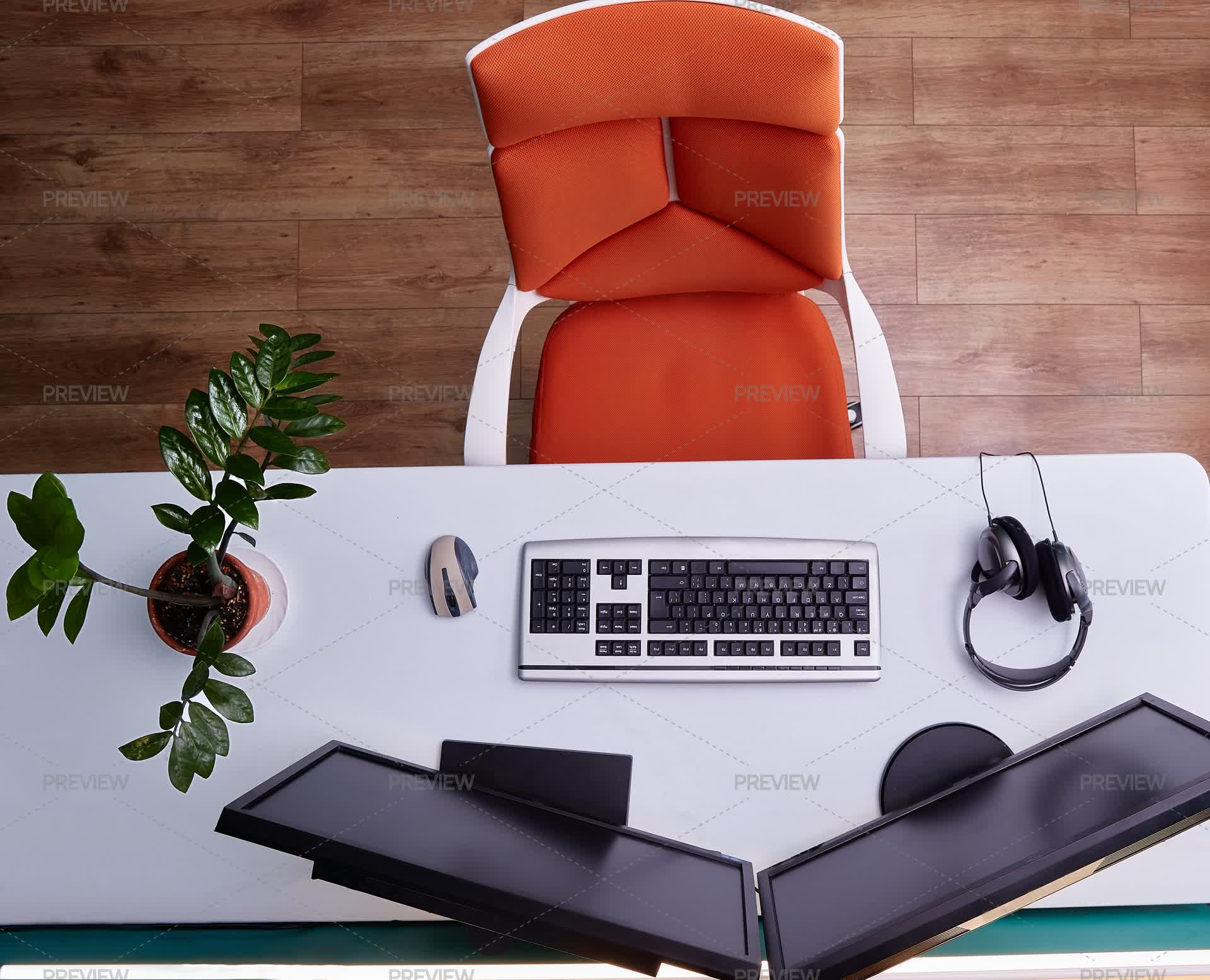 Top View Computer Workstation Home Computer Workstation Top View. - Stock Photos | Motion Array