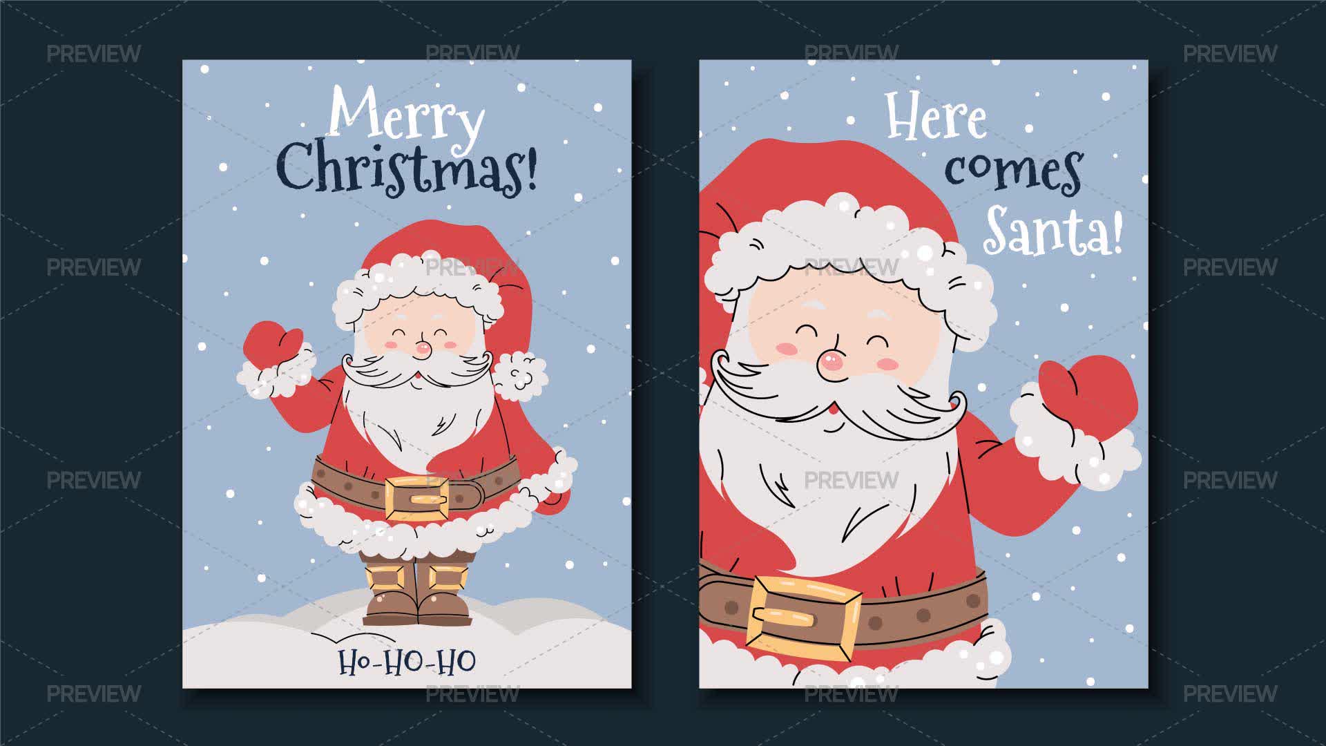 Christmas Cards With Cheerful Santa Claus - Graphics | Motion Array