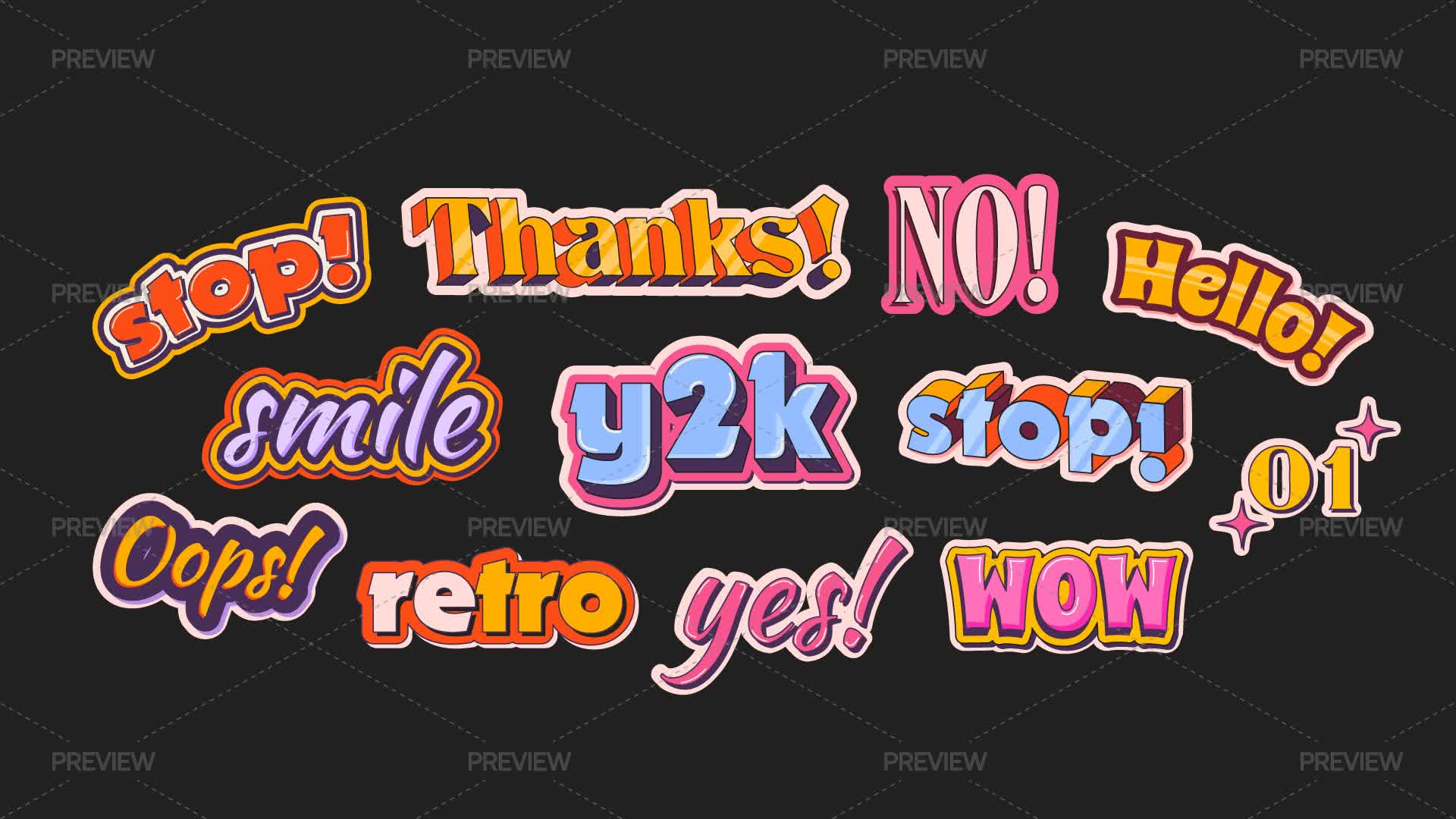 Lettering Sticker Y2k Retro Y2K Text Stickers - Graphics | Motion Array