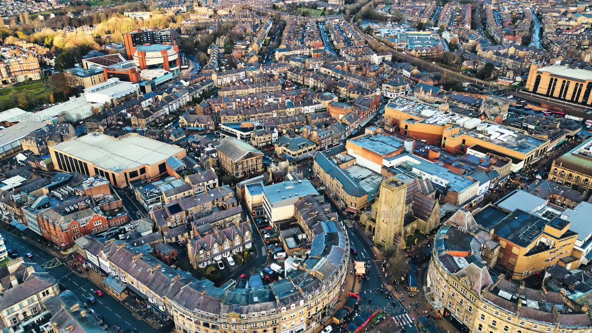 Aerial View Of A Town Center With Reside - Stock Photos | Motion Array