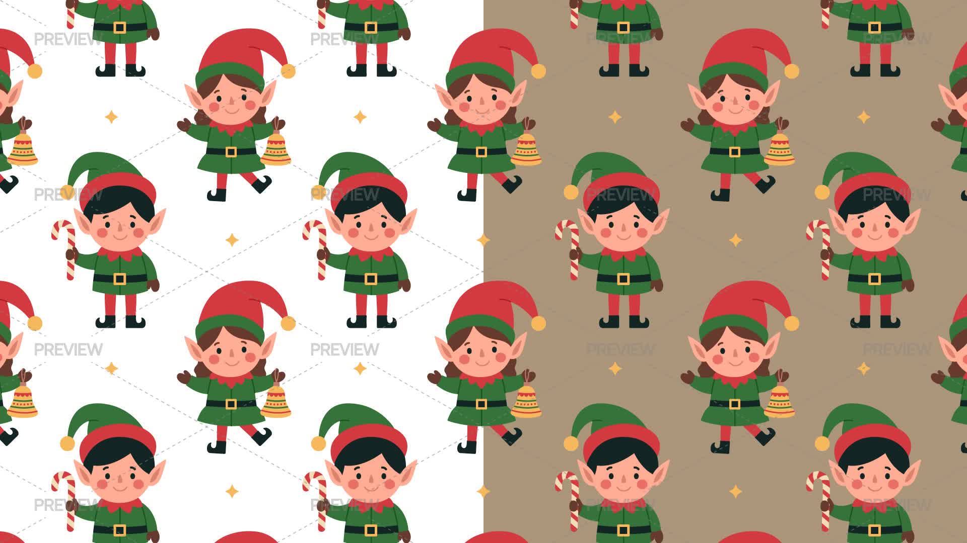 Christmas Elf Seamless Patterns - Graphics | Motion Array