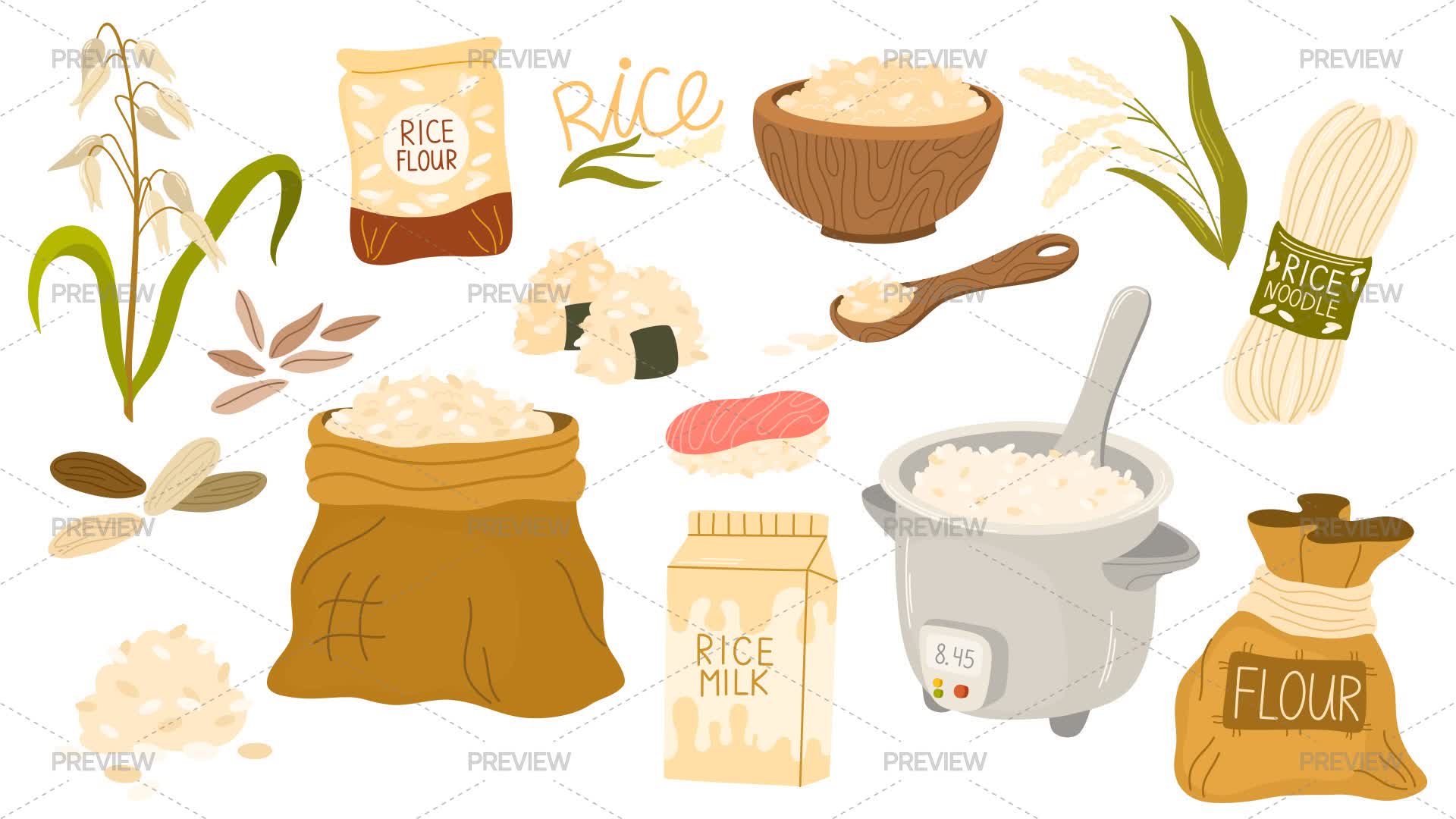 Food Rice Menu Graphics Rice Elements - Graphics | Motion Array