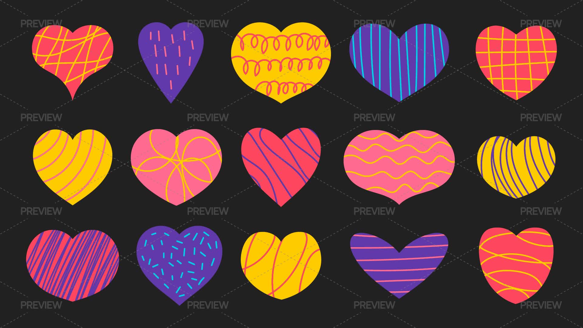 15 Vibrant Textured Heart Shapes - Graphics | Motion Array