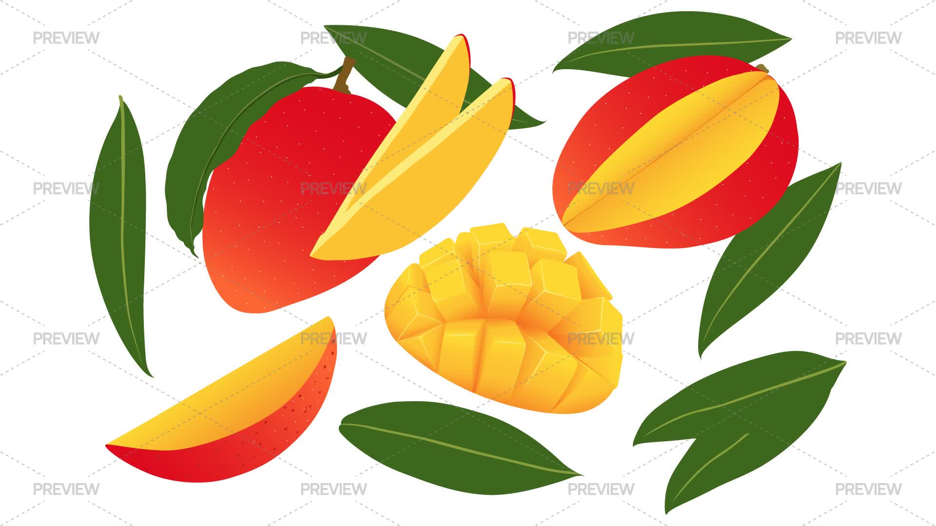 13 Mango With Green Leaves - Graphics | Motion Array