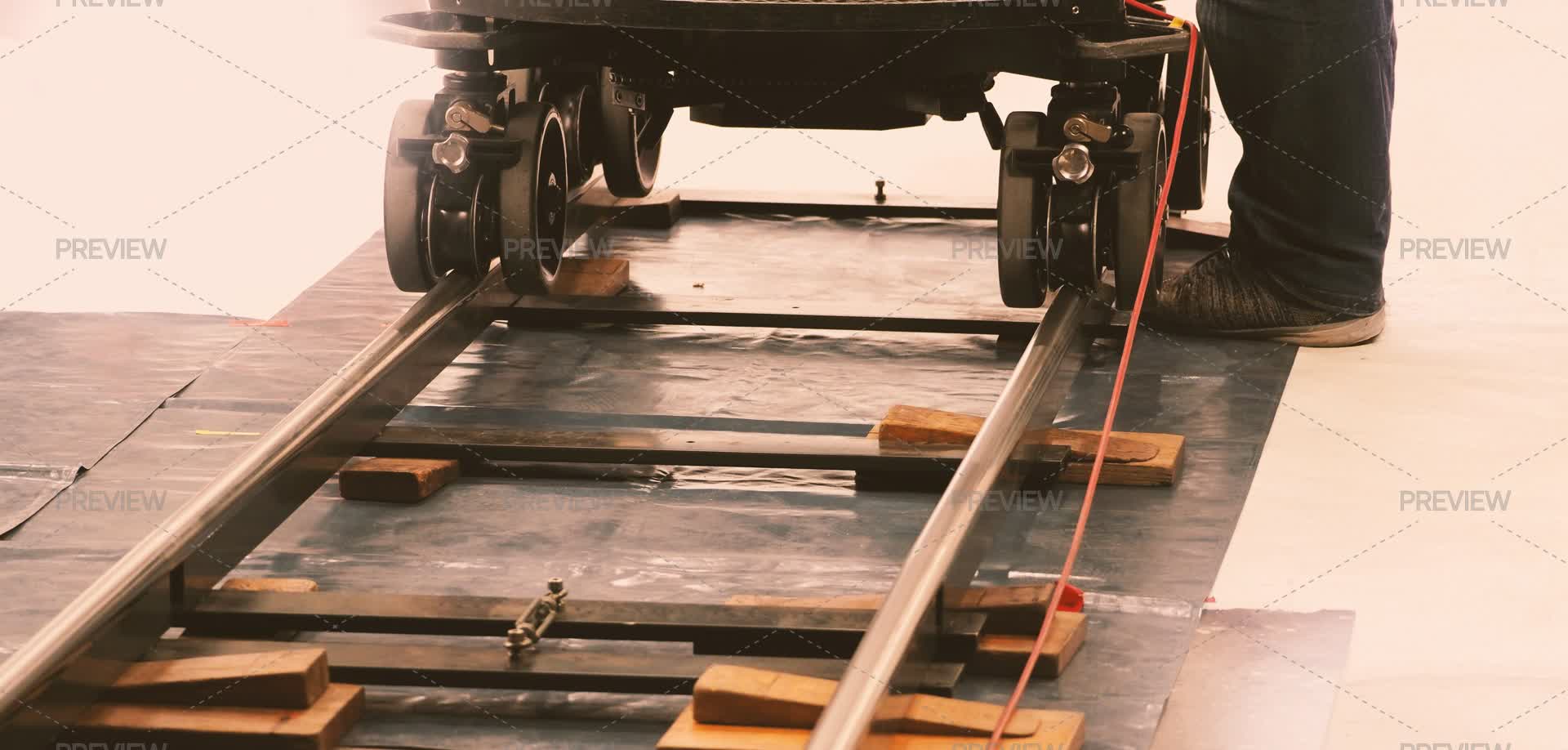 Video Track Rails Videographer Dolly Rail Track For Filming Movie Mounted On Studio Floor ...