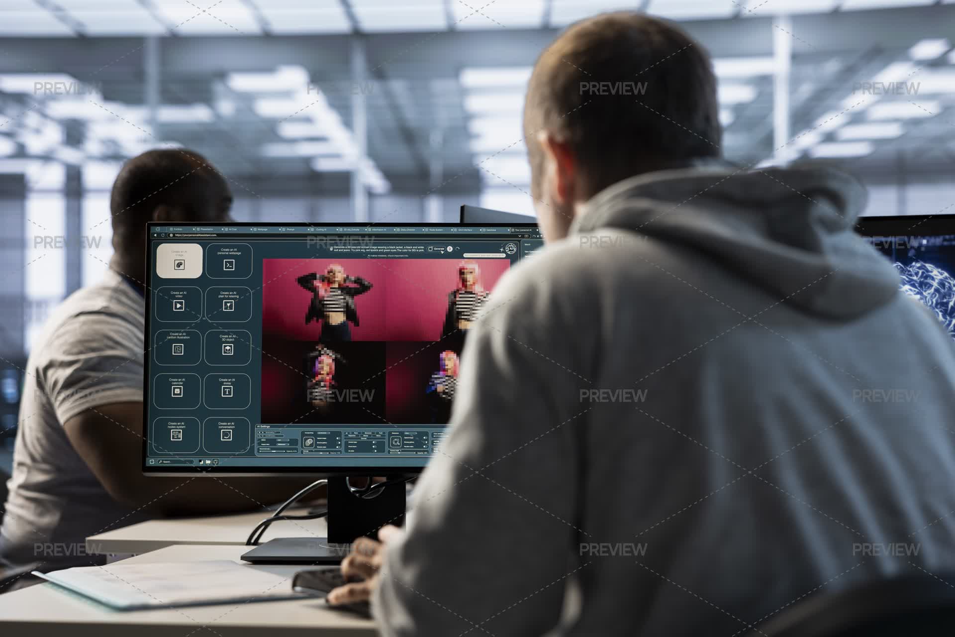 Coding Virtual Assistant Technician Coding AI Virtual Assistant Producing Clips - Stock Photos ...