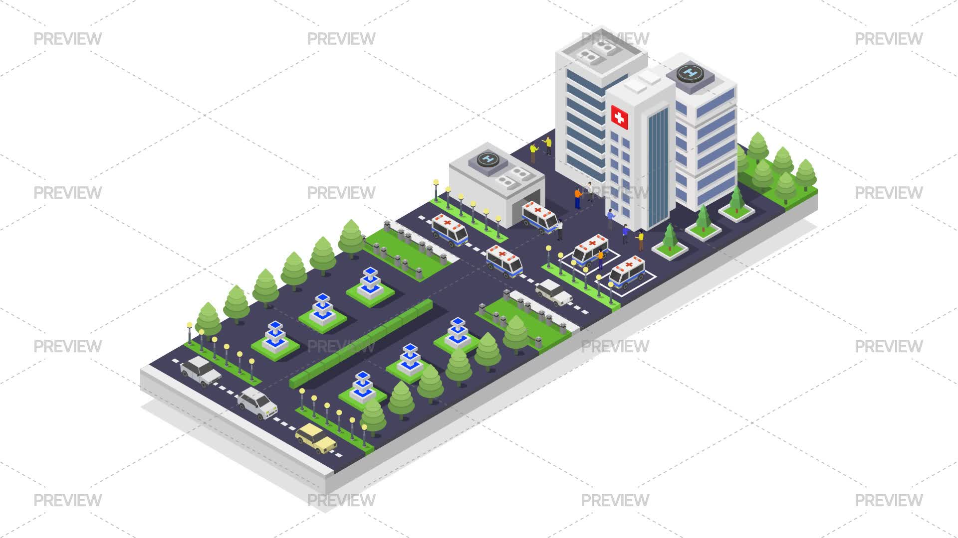 Multiple Hospital Graphics Hospital Isometric Illustration - Graphics | Motion Array