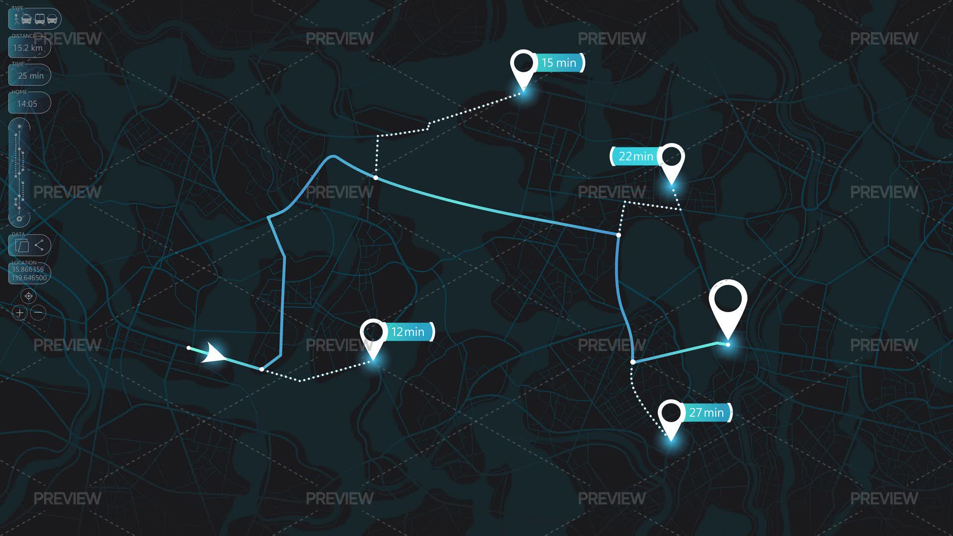 Alernative Route Navigation Route With Alternative Paths - Graphics | Motion Array