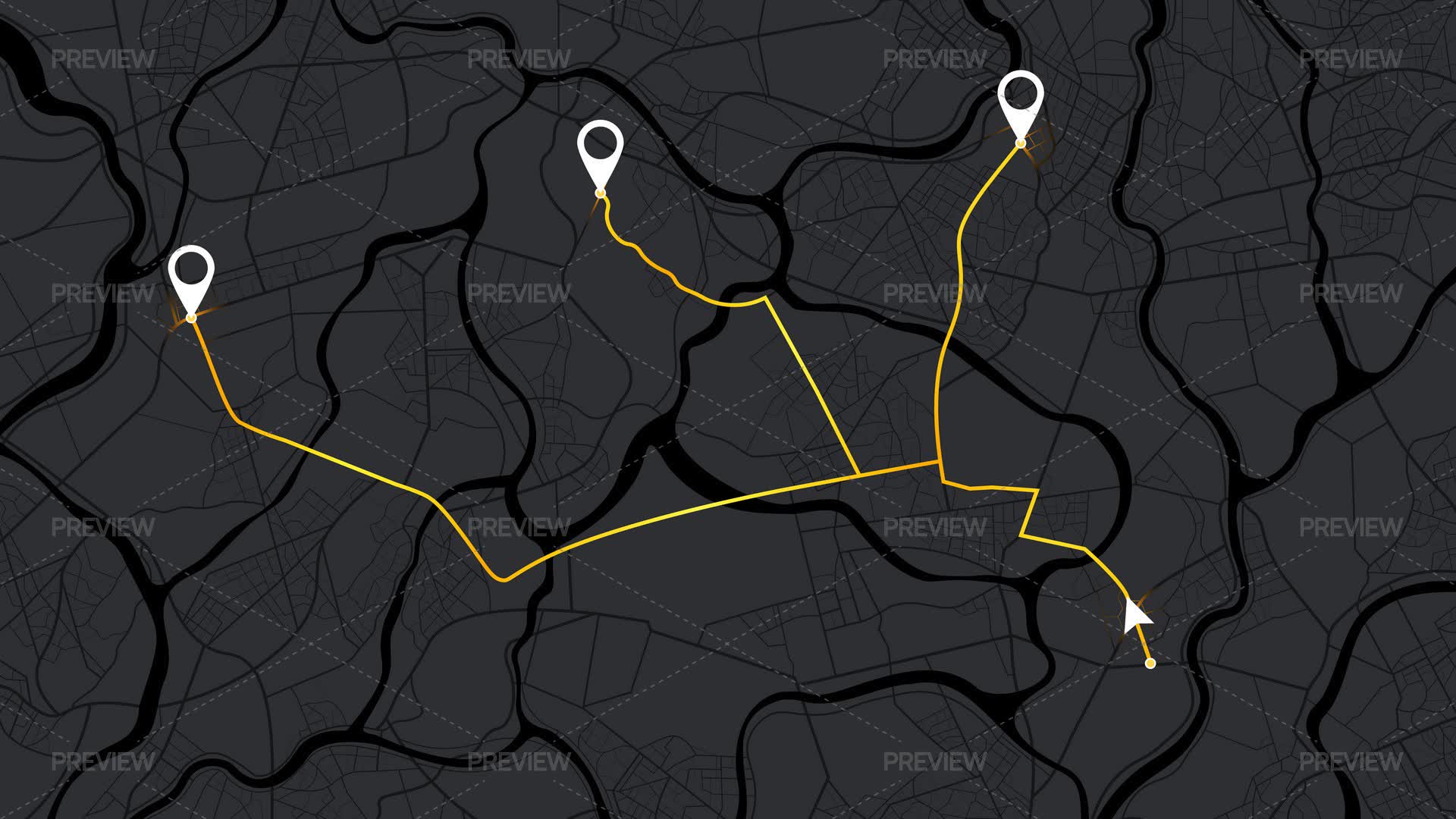 GPS Navigation Routes To Various Locations - Graphics | Motion Array