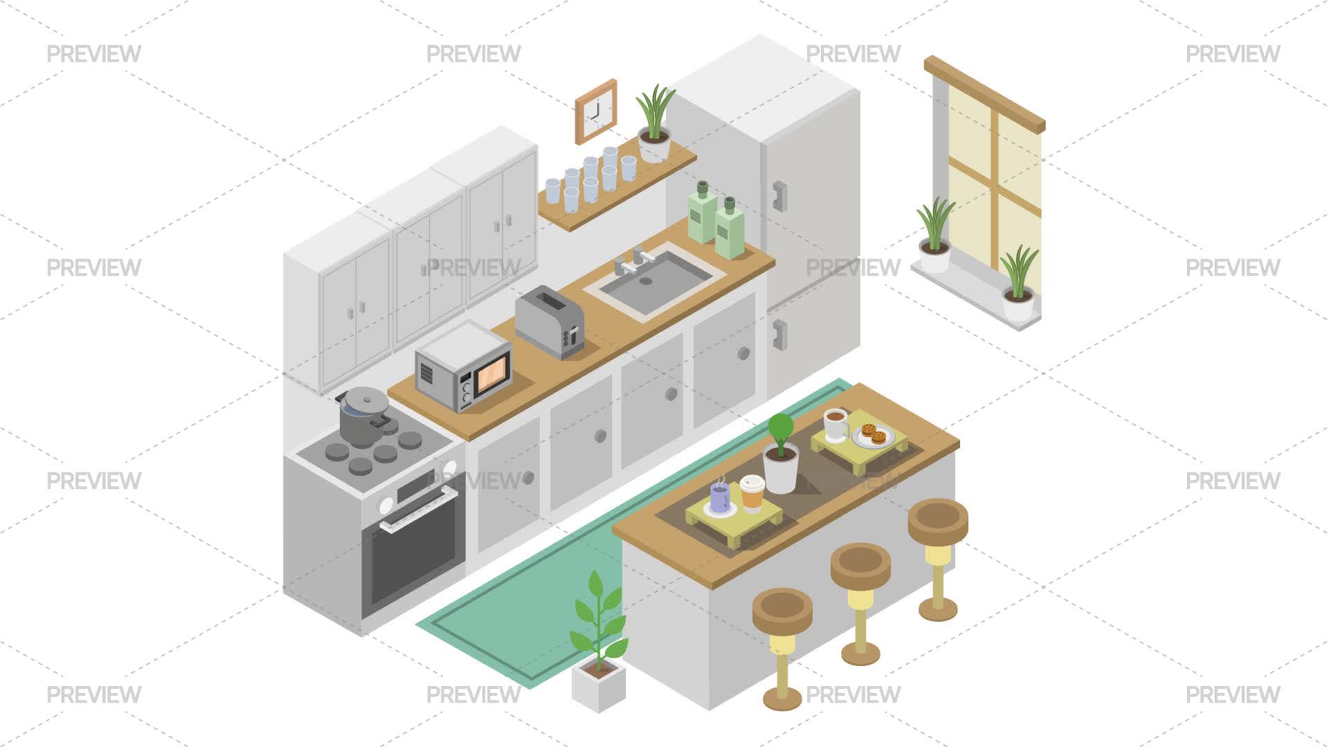 Kitchen Installer Graphics Isometric Kitchen - Graphics | Motion Array