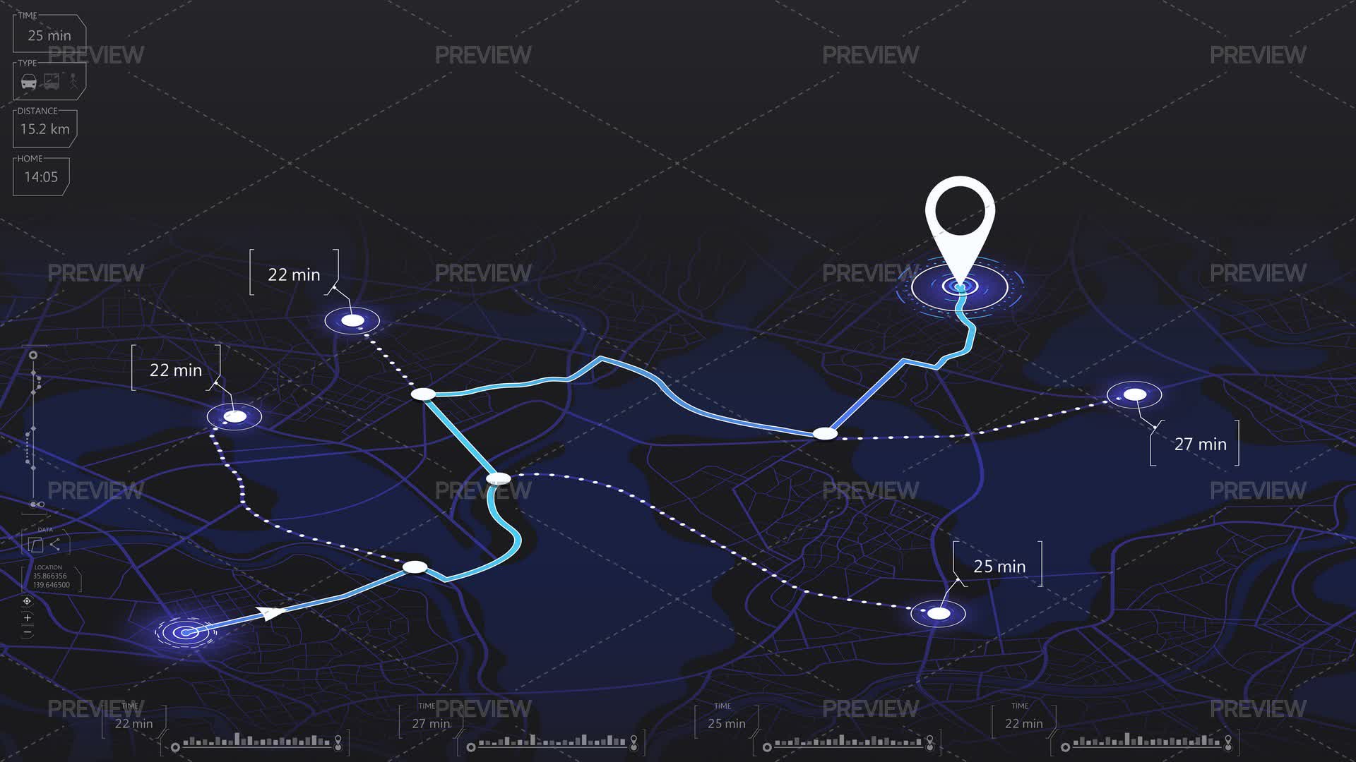 Gps Map Sample GPS Navigation Routes To Various Locations - Graphics | Motion Array