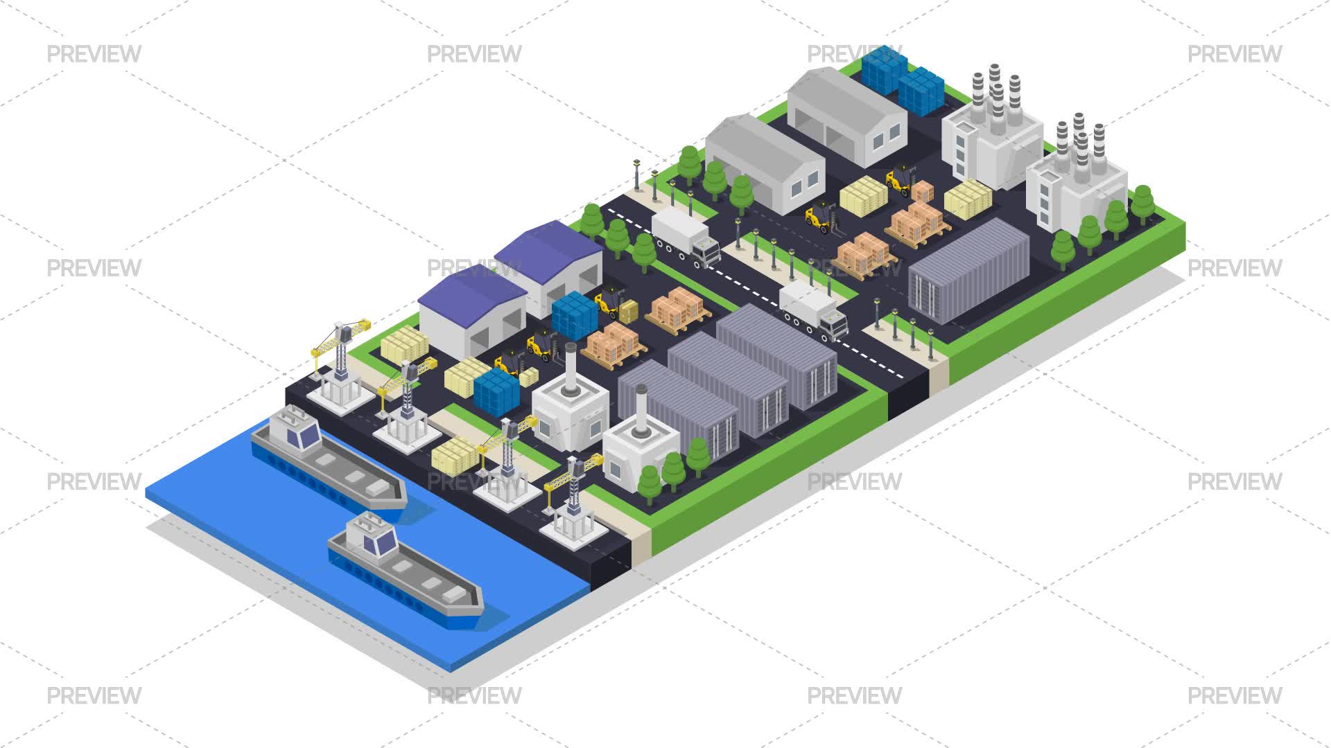 Isometric Industrial Port - Graphics | Motion Array