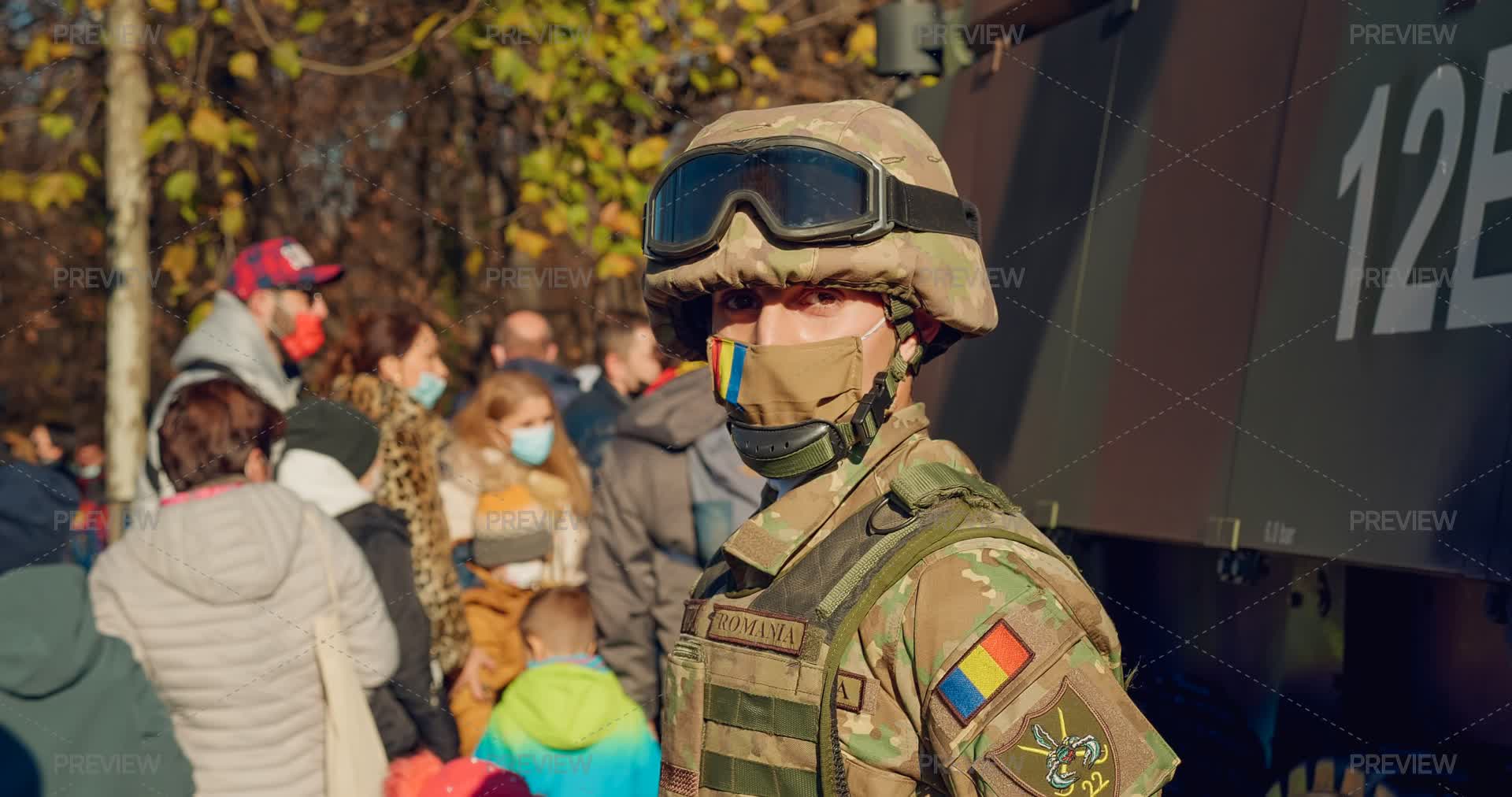 Romanian Motion Army Special Forces Soldier Wearing Mask During National Day In Romania ...