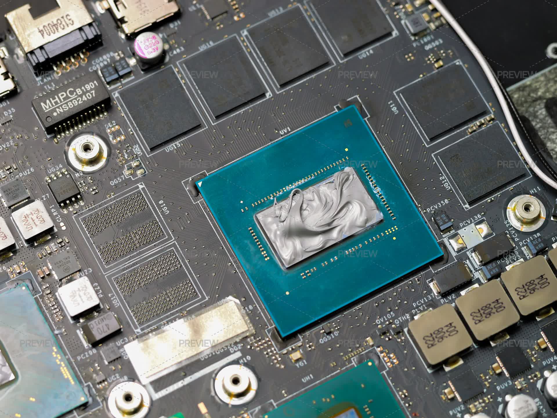 Graphics Processor, GPU On The Motherboard Of A Laptop Computer ...