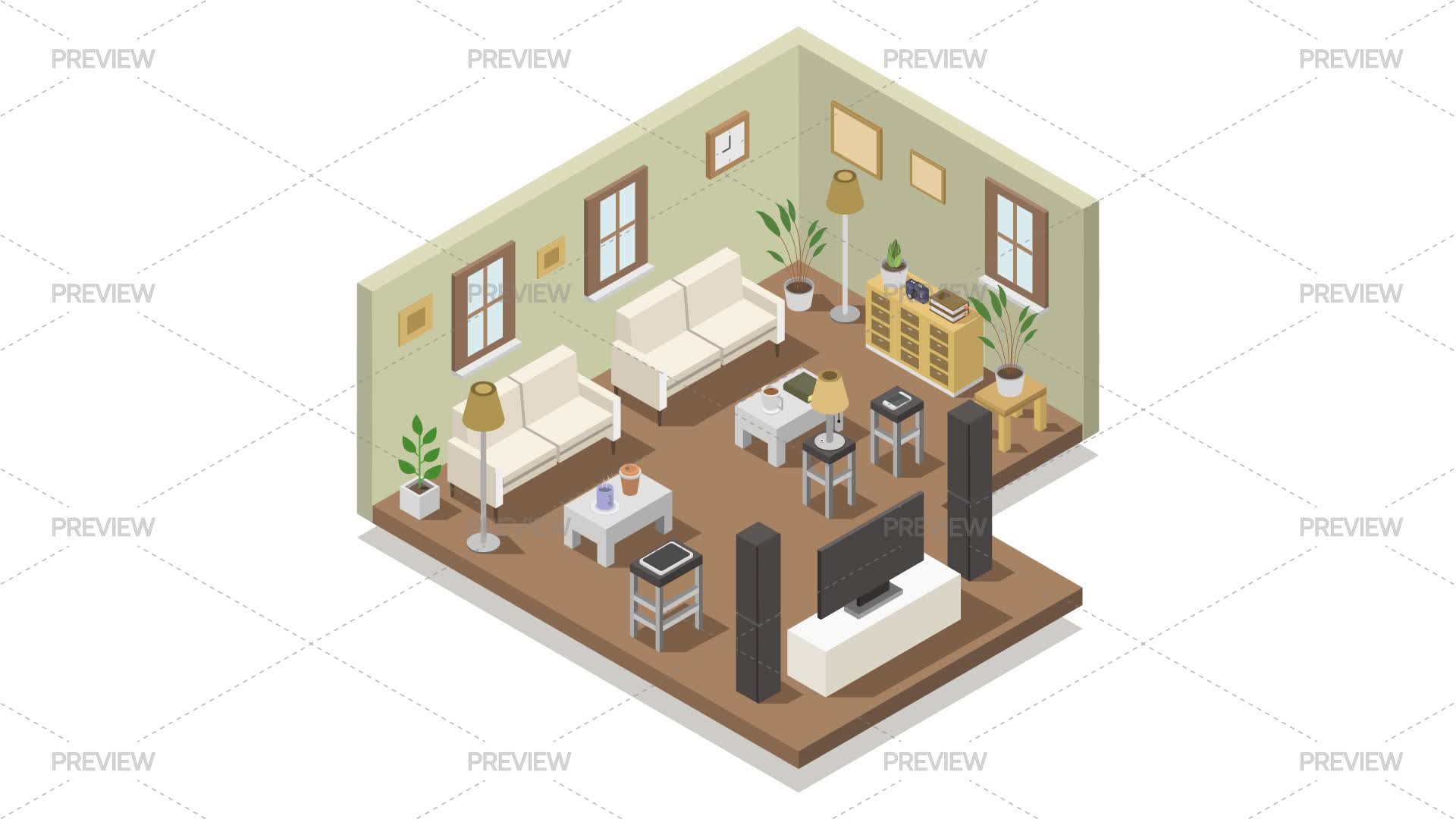 Isometric Living Room - Graphics | Motion Array