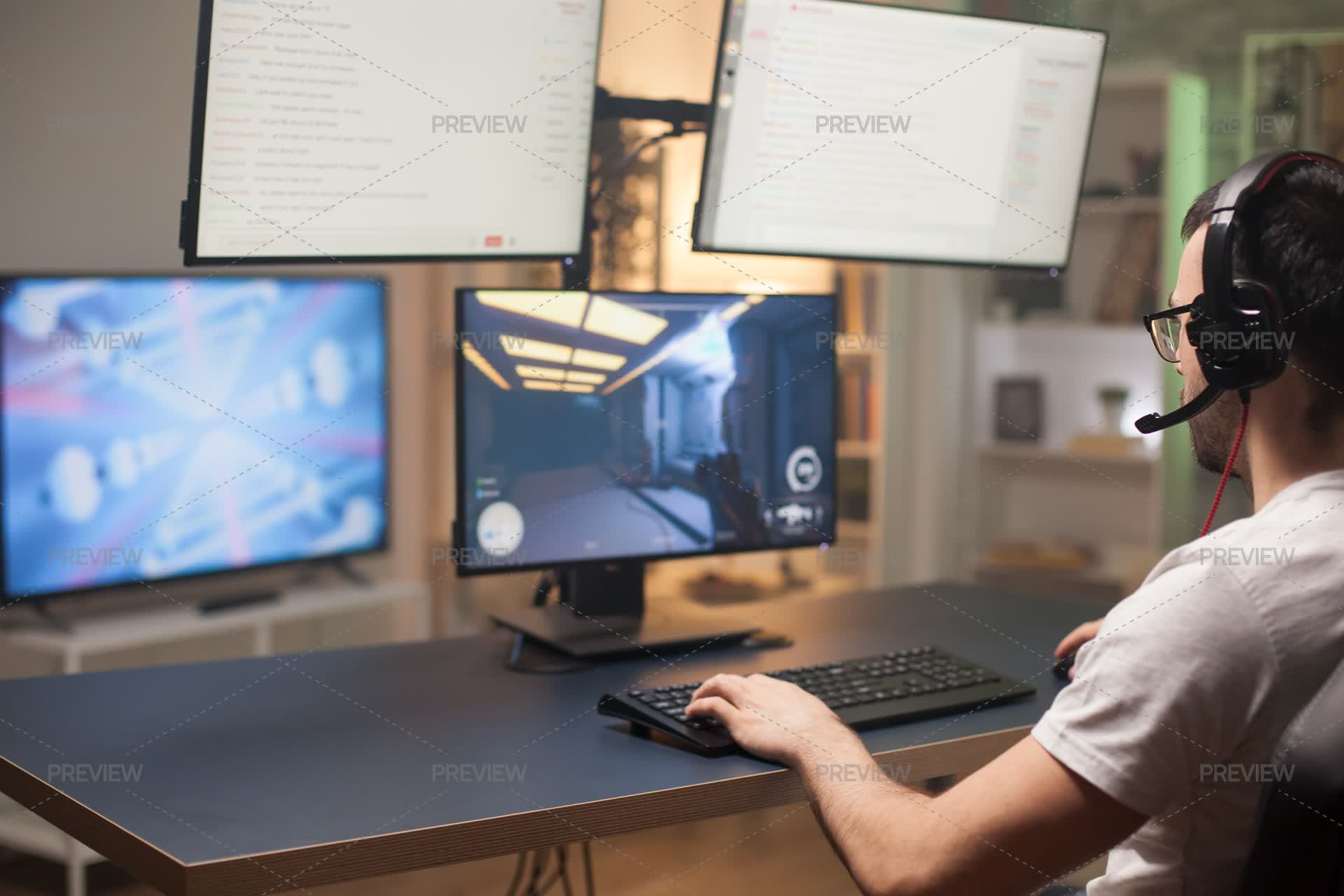 Streamer At His Computer - Stock Photos | Motion Array