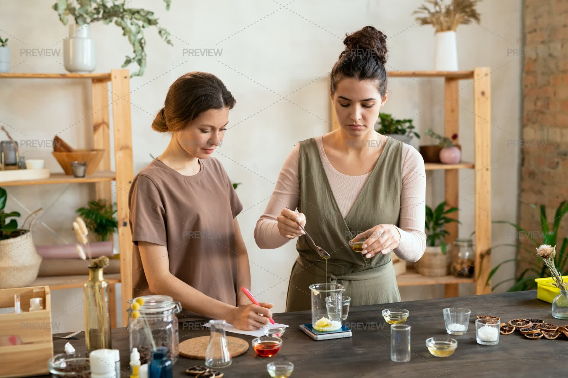 Ladies Making Females Making Natural Cosmetics - Stock Photos | Motion Array